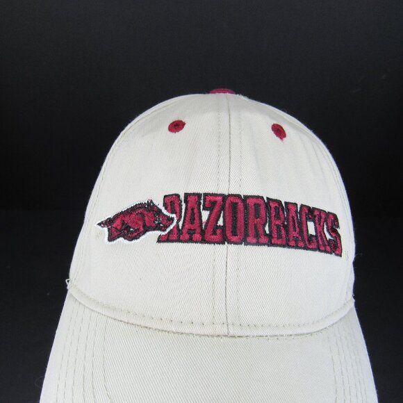 Razorbacks Embroidered Logo Men's Beige Adjustable Strap Back Cap Hat - Picture 1 of 9